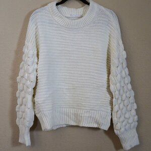 Elodie Chunky Knit Pullover Sweater Honeycomb Sleeves XL Off White Minimalist